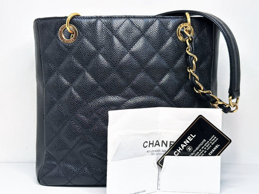 Chanel Caviar Quilted Petit Shopping Tote PST Black 1506 holo card