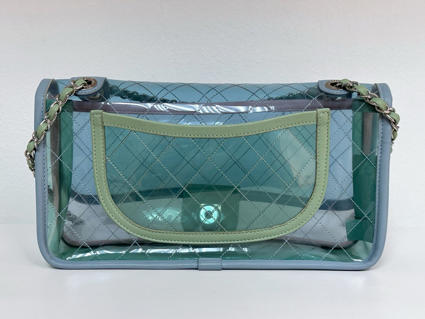 Chanel Coco Splash PVC Medium Flap Bag Pink/Blue/Green Holo card 2569