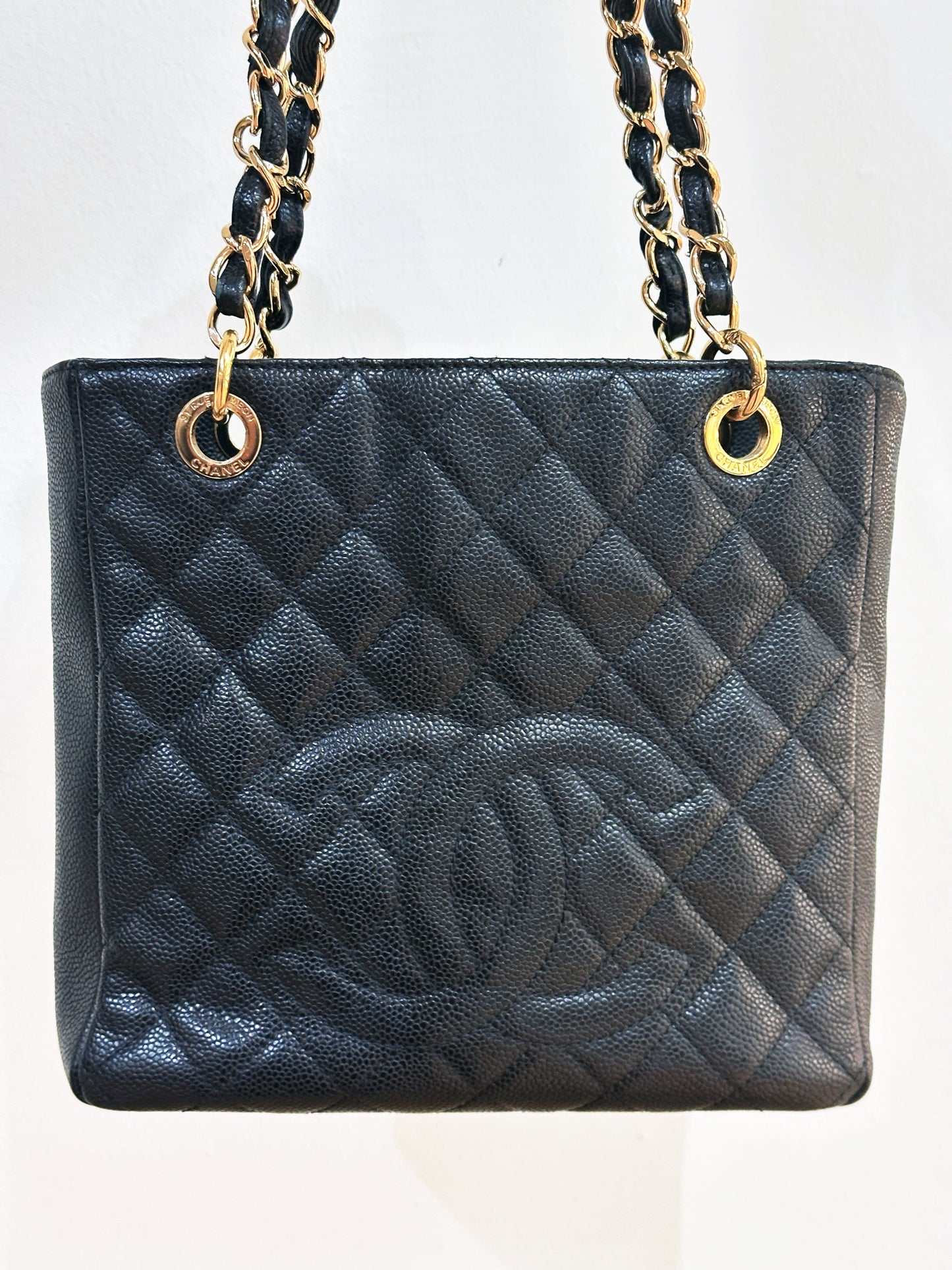 Chanel Caviar Quilted Petit Shopping Tote PST Black 1506 holo card