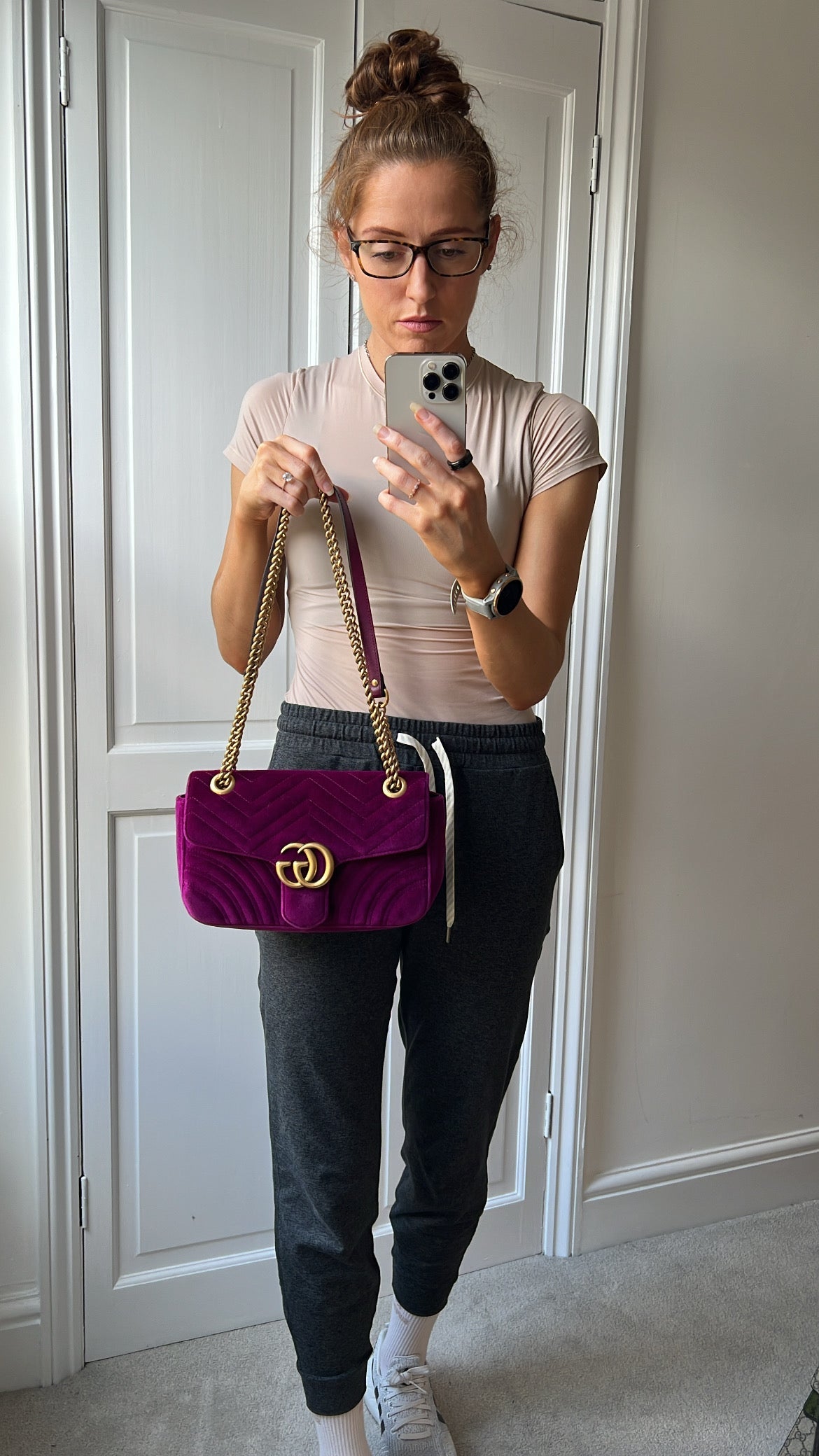 Gucci GG Fuchsia Velvet Marmont Small Shoulder Bag (RRP £1490)