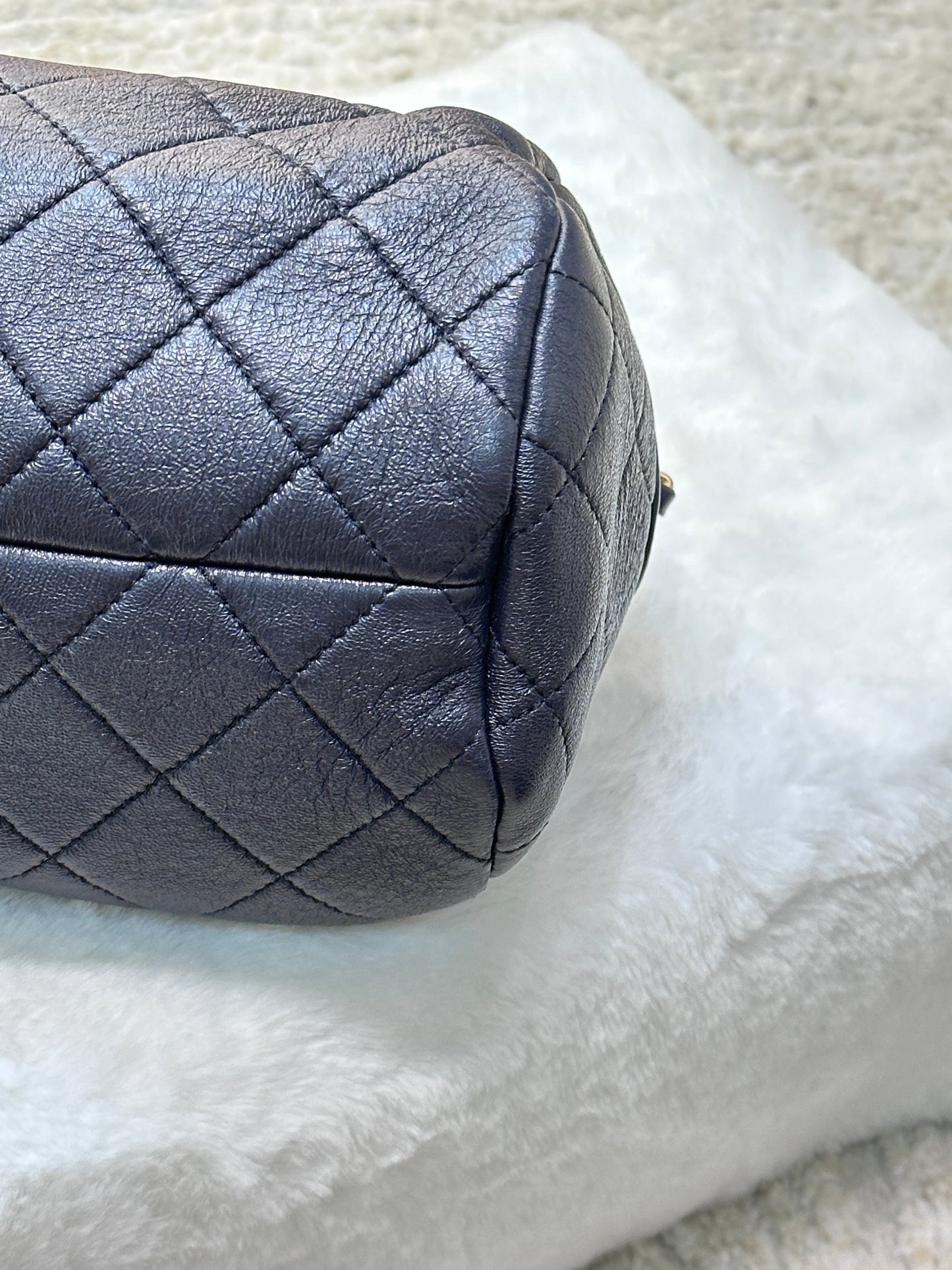 CHANEL Bowling chain handbag Womens shoulder bag Navy Blue GHW