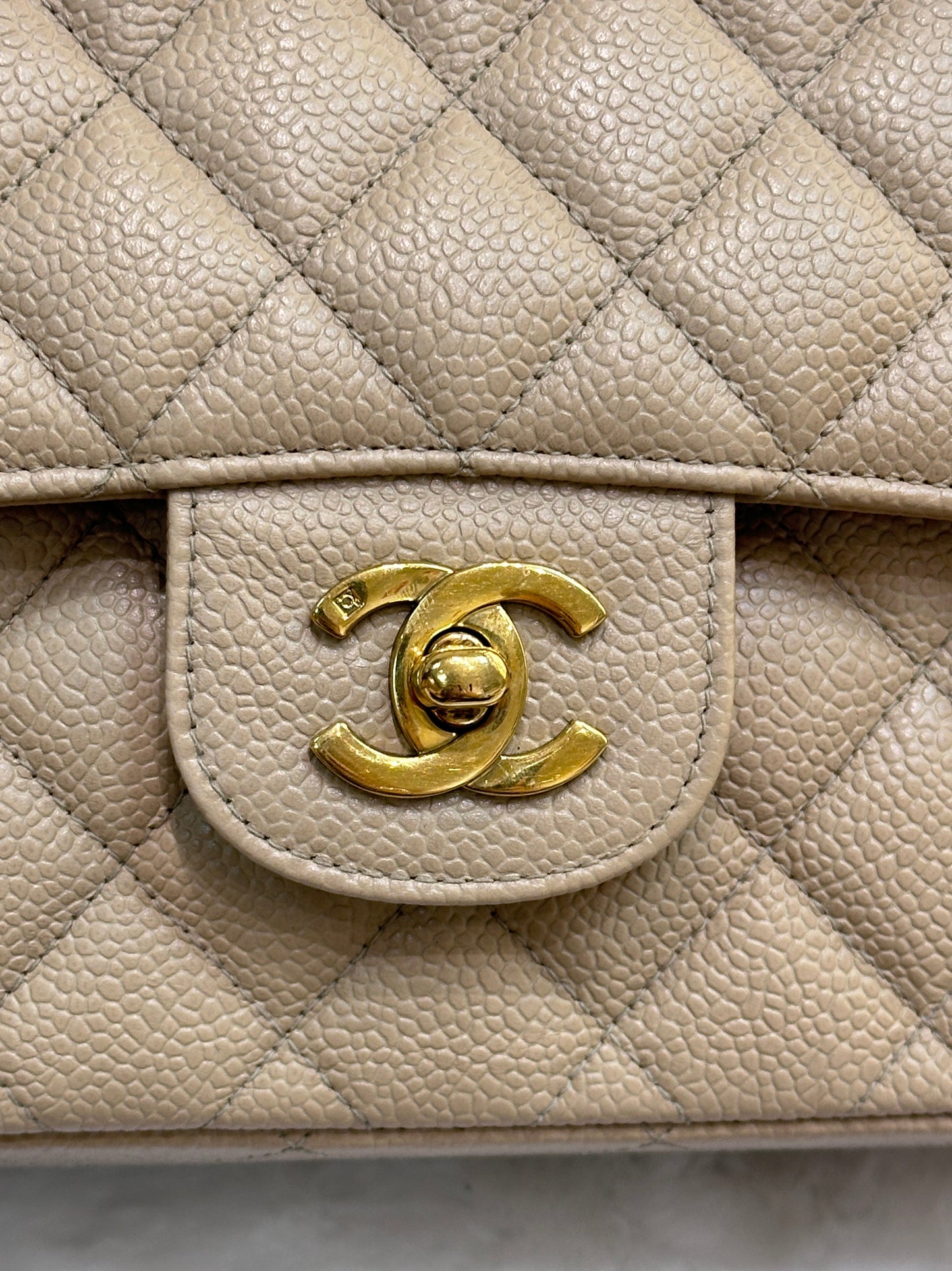 Chanel Medium Vintage Timeless Classic Leather Caviar Beige