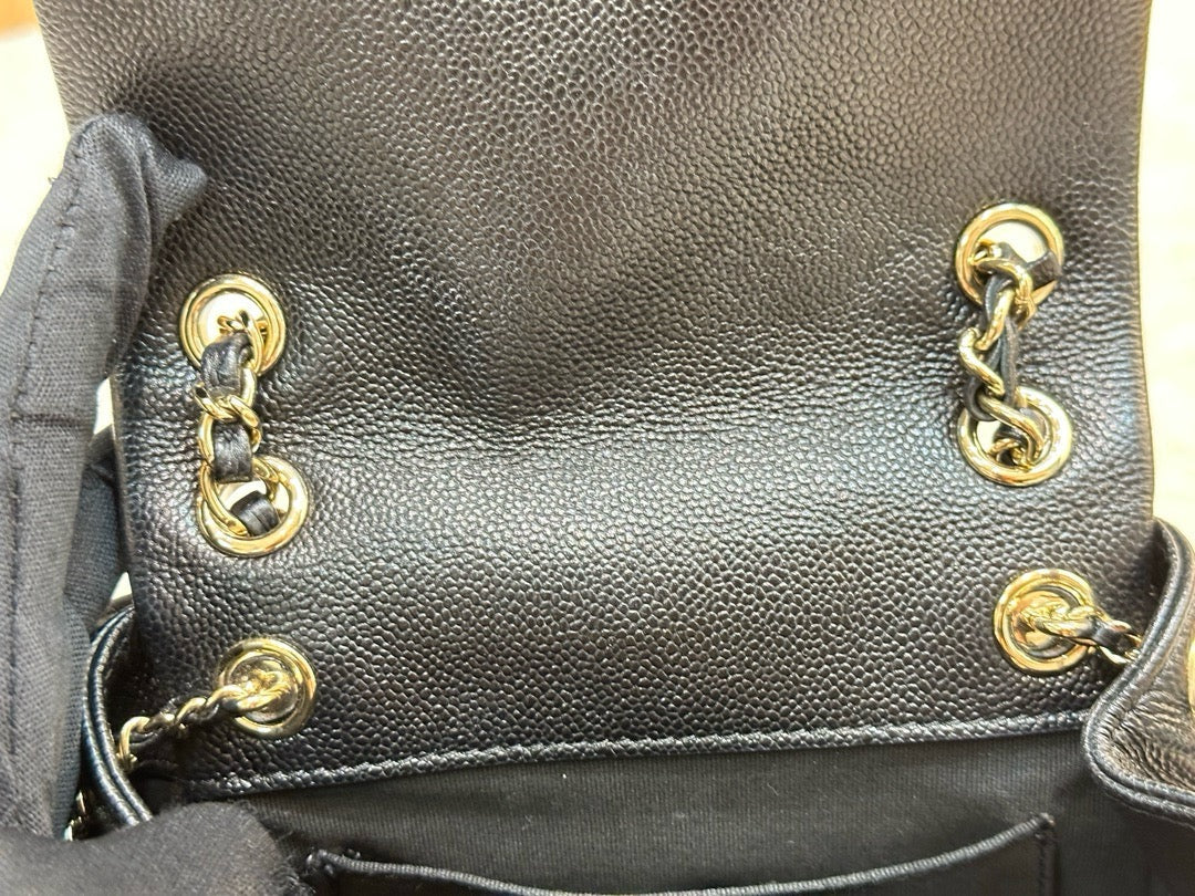 Chanel 23P Small Shiny Caviar Quilted Duma Pockets Drawstring Backpack Black GHW