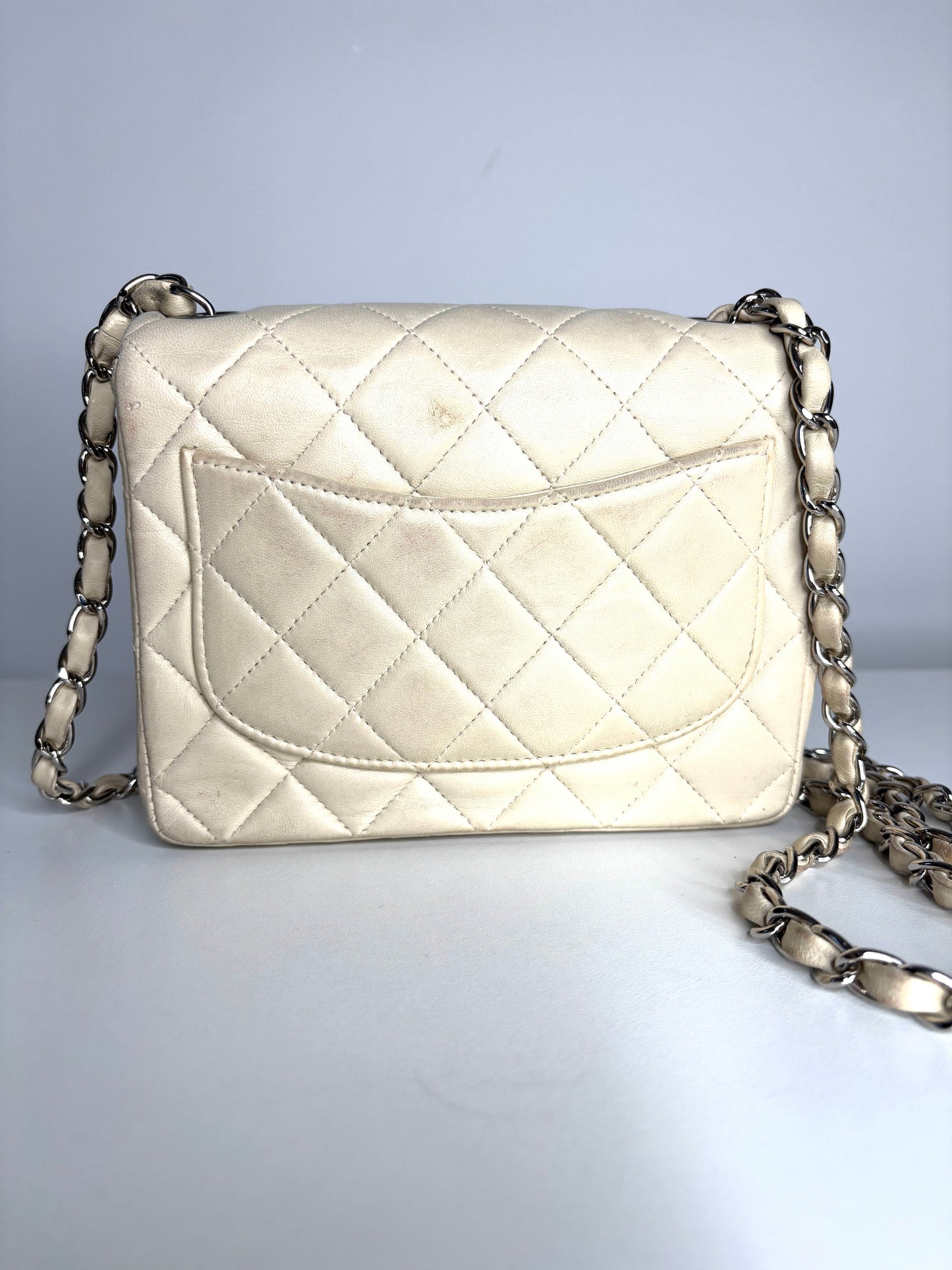 Chanel Mini Flap Square Ivory Lambskin Shoulder Bag - Preloved