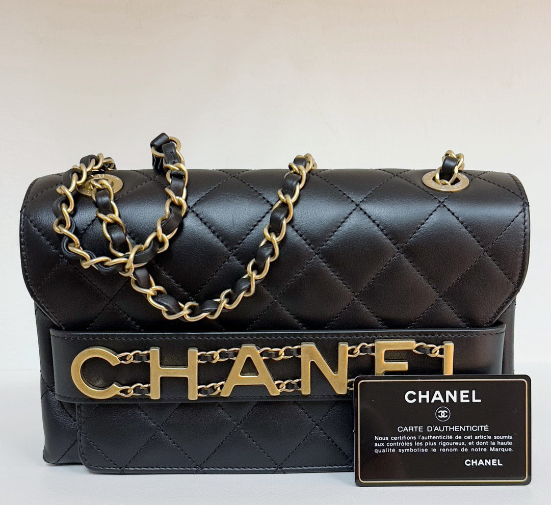 Chanel Calfskin Quilted Small Enchained Flap Black 2955 holo card