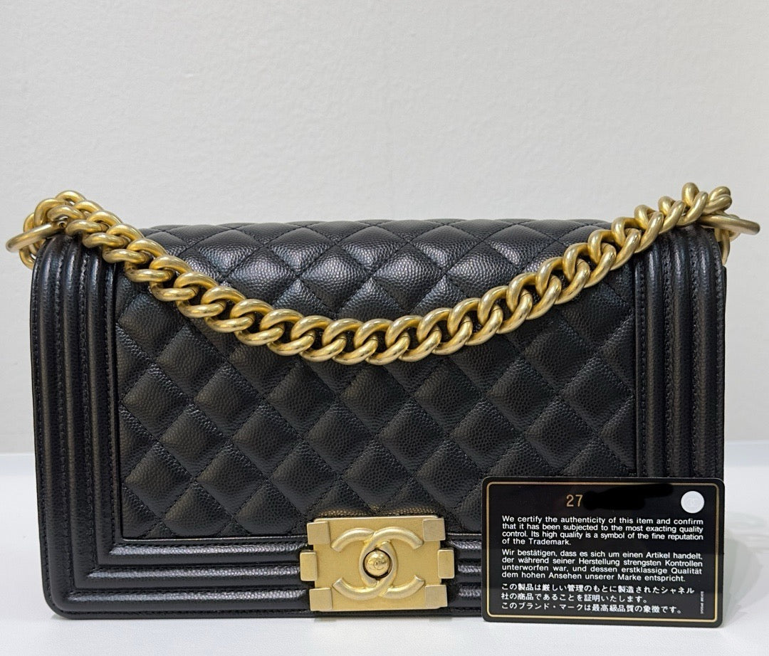 Chanel Medium Caviar LeBoy Bag Black GHW 27 holo card