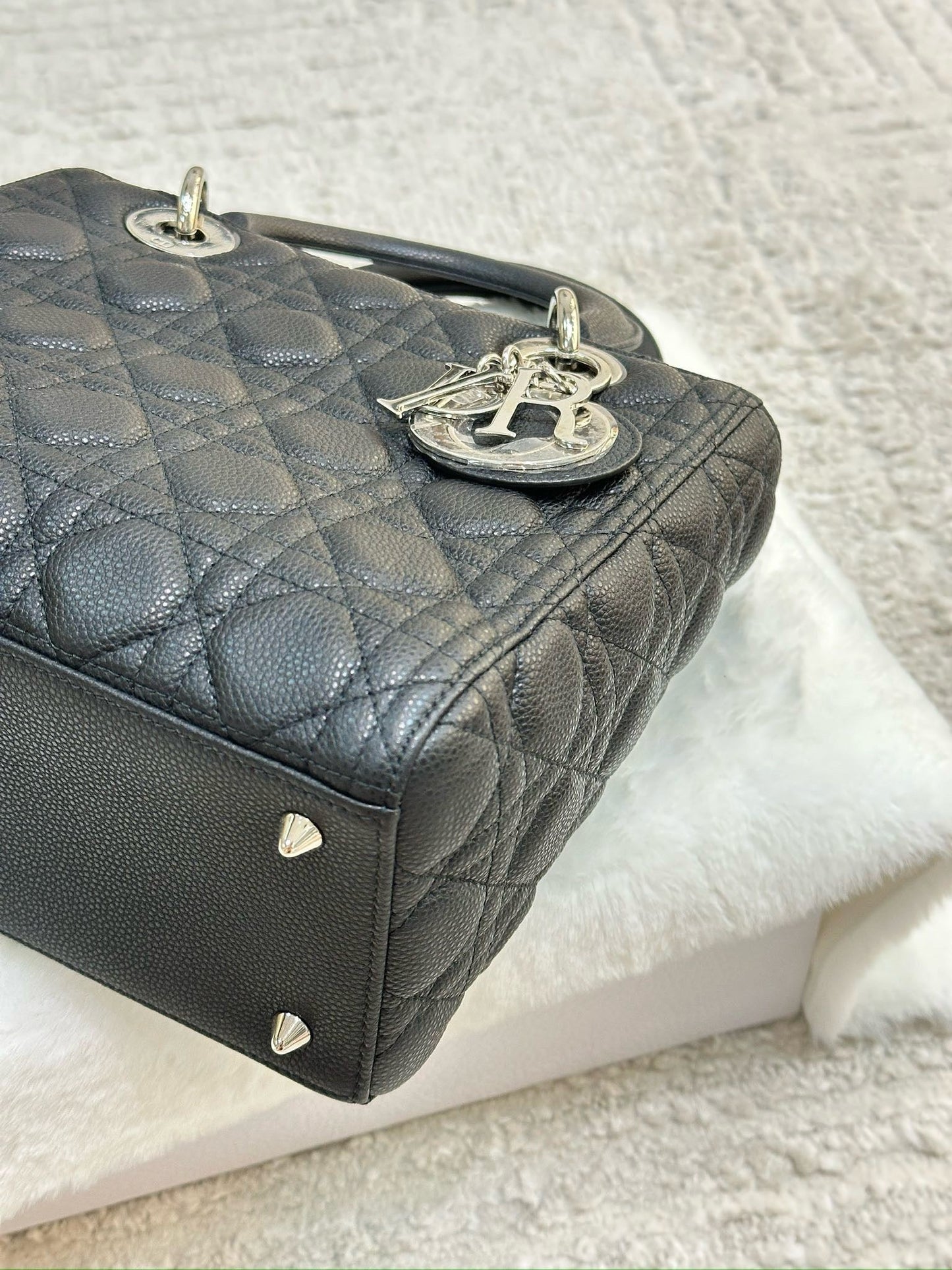 Christian Dior Medium Grained Cannage Calfskin Lady Dior Bag Black SHW