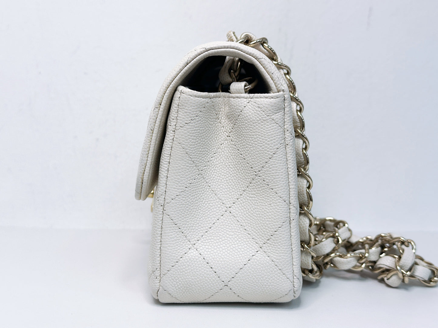 Chanel Mini Rectangular Caviar Classic White GHW 2382 holo card