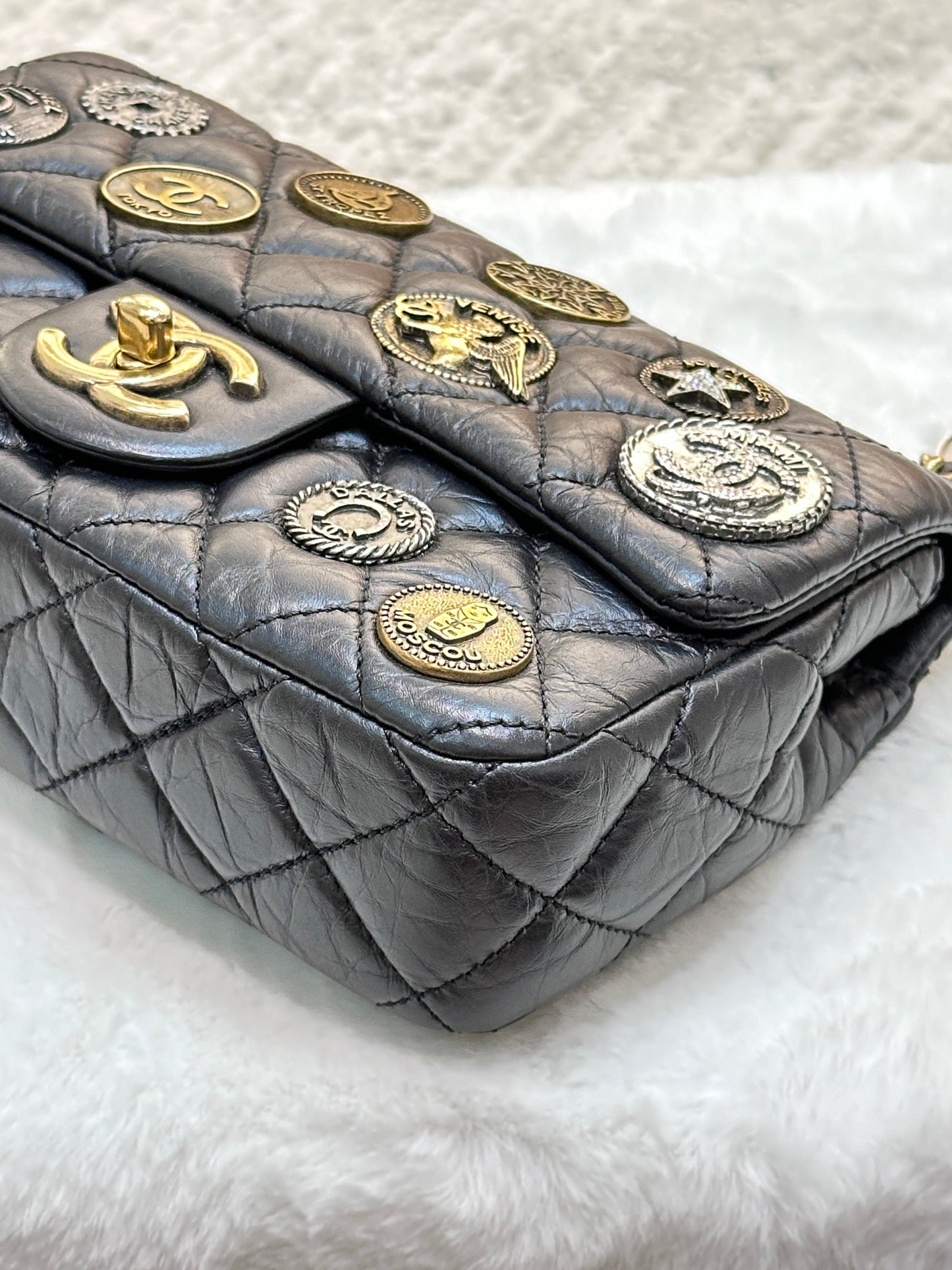 Chanel Mini Limited Edition Aged Calfskin Quilted Medallion Flap Black GHW