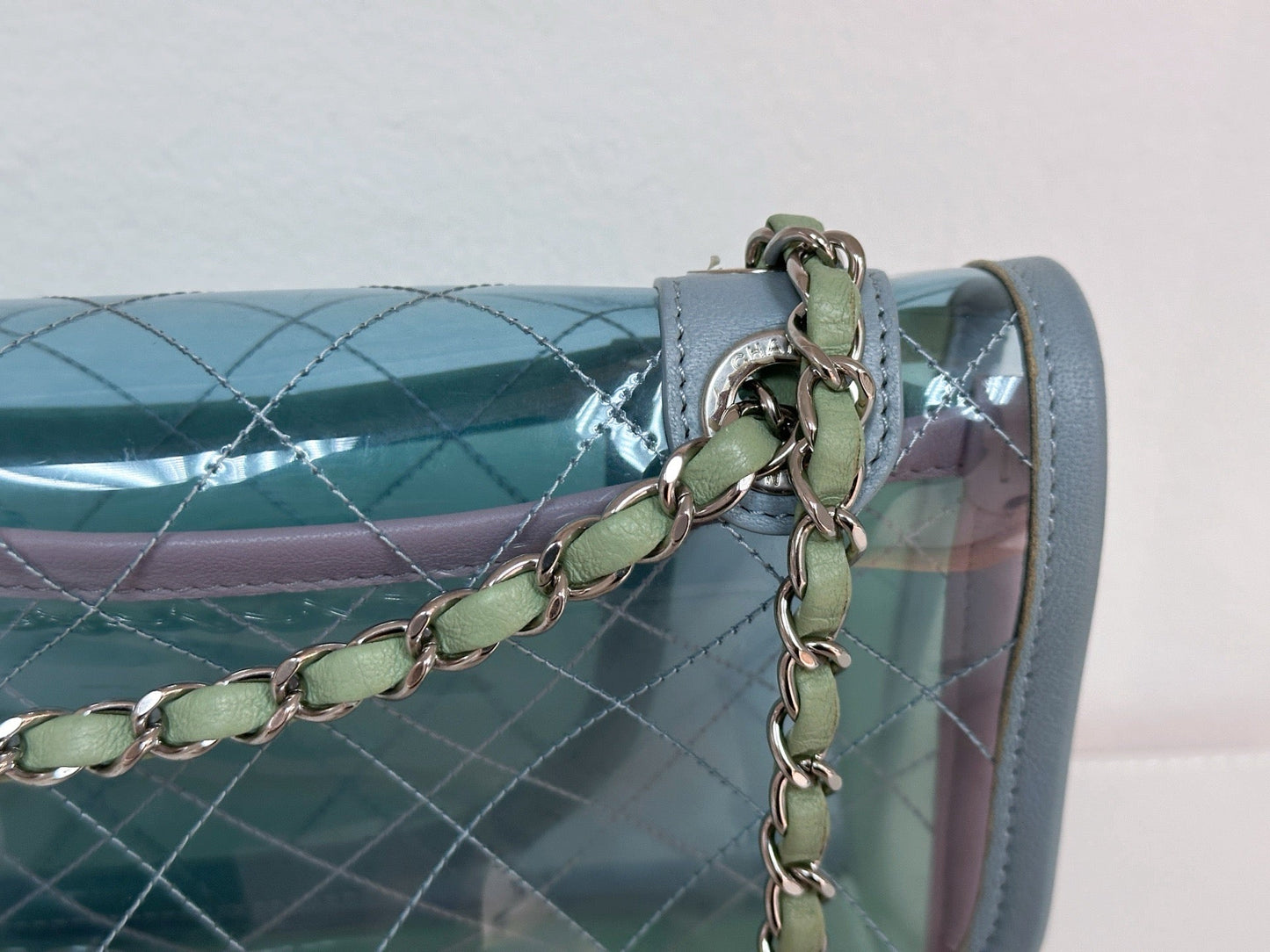 Chanel Coco Splash PVC Medium Flap Bag Pink/Blue/Green Holo card 2569