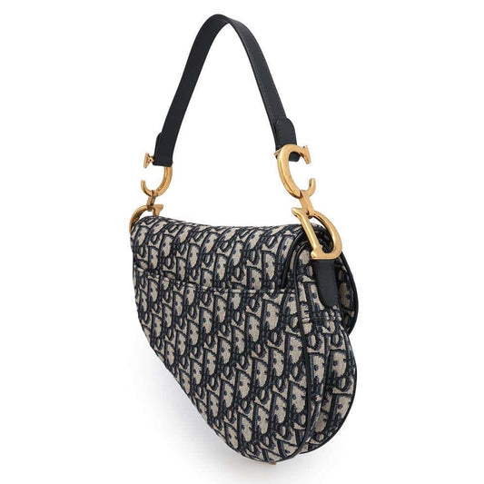 Dior Oblique Saddlebag Navy/Beige M0446 Canvas Leather