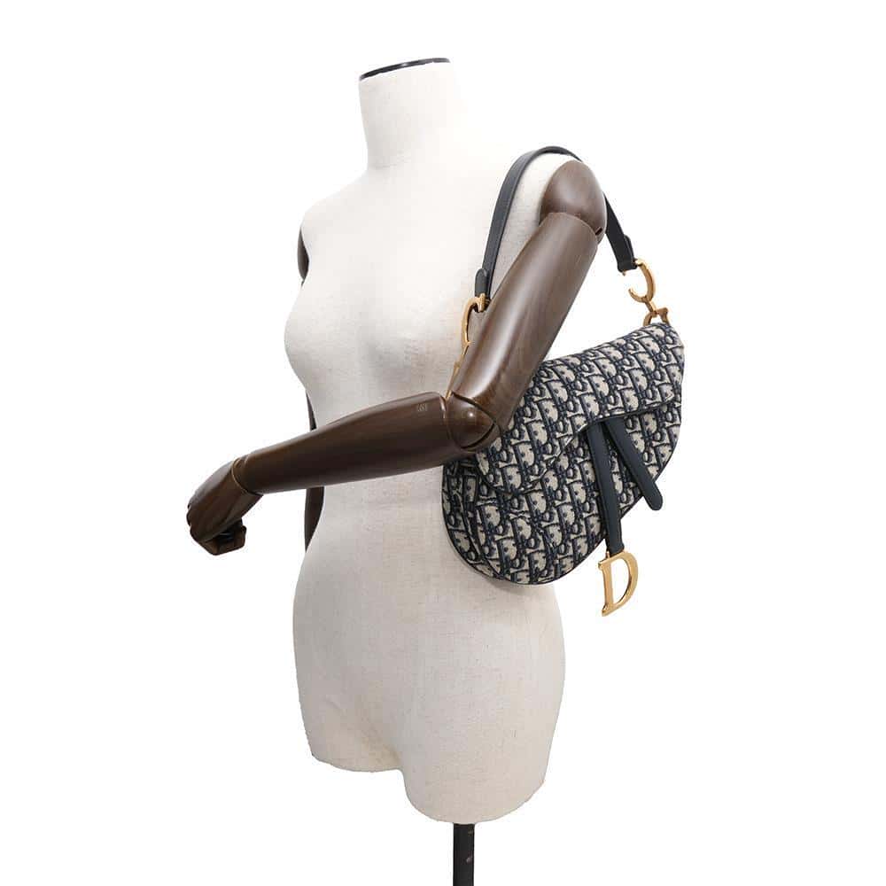 Dior Oblique Saddlebag Navy/Beige M0446 Canvas Leather