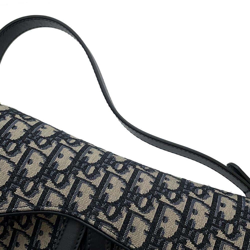 Dior Oblique Saddlebag Navy/Beige M0446 Canvas Leather