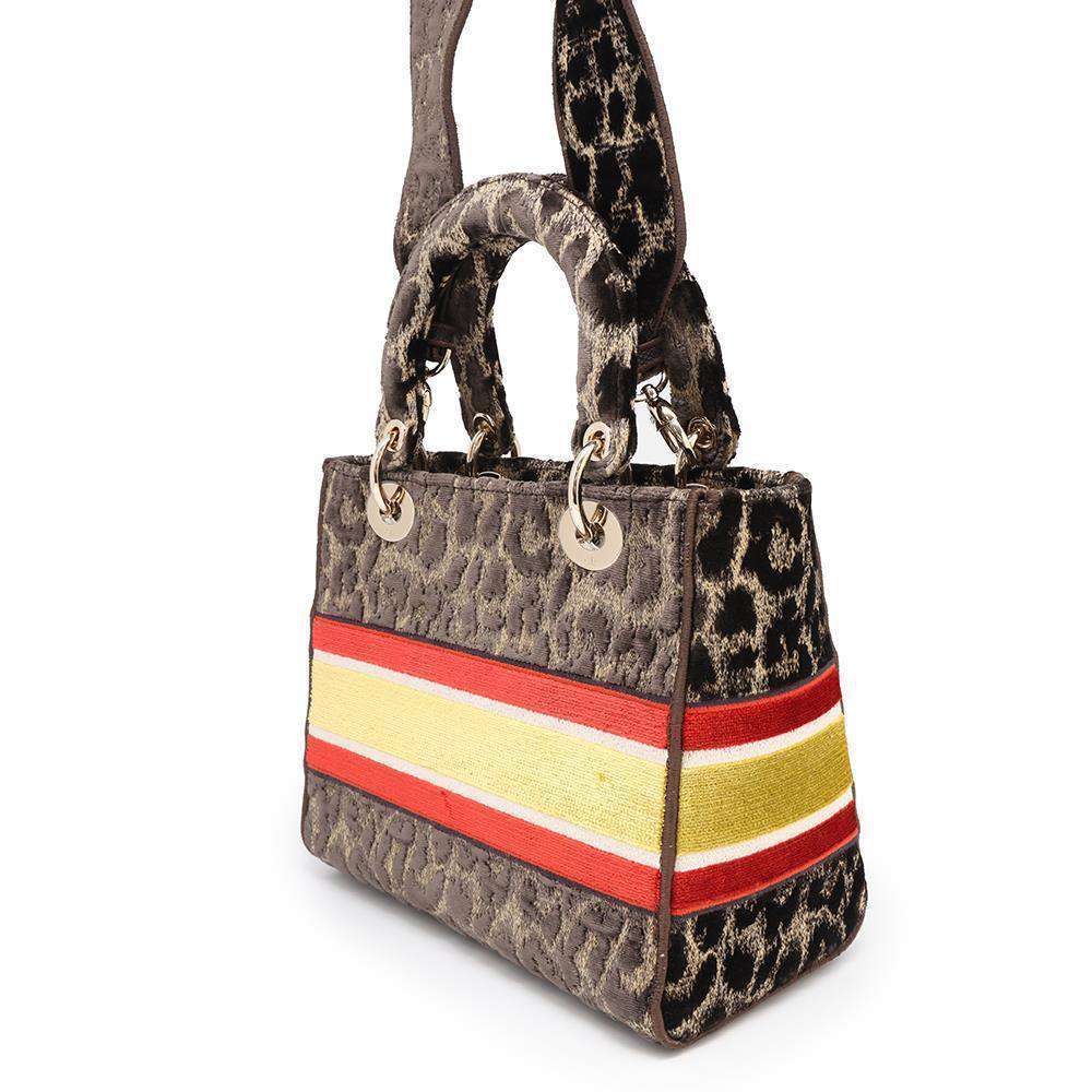 Dior Lady Dee Light Leopard Brown/Yellow/Red Velour Size Medium