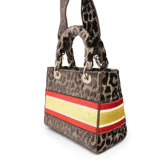 Dior Lady Dee Light Leopard Brown/Yellow/Red Velour Size Medium
