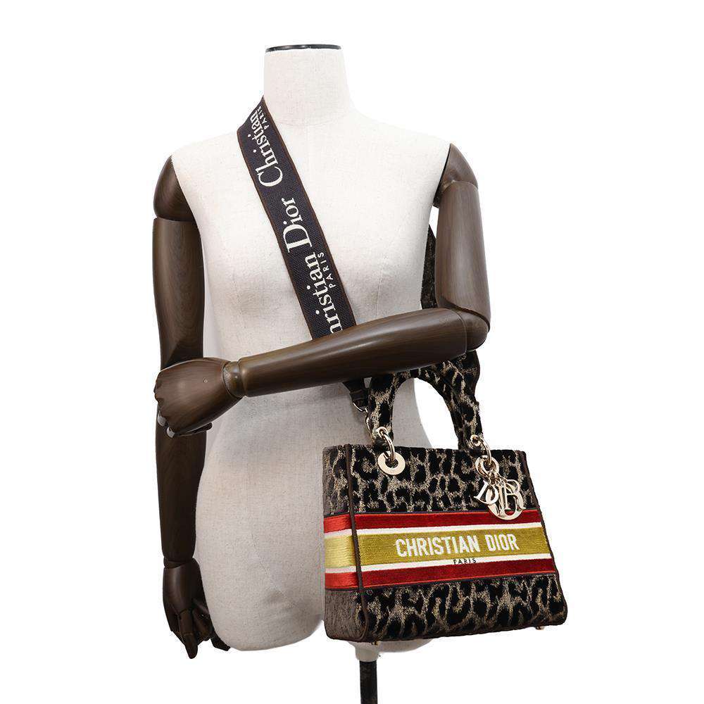 Dior Lady Dee Light Leopard Brown/Yellow/Red Velour Size Medium