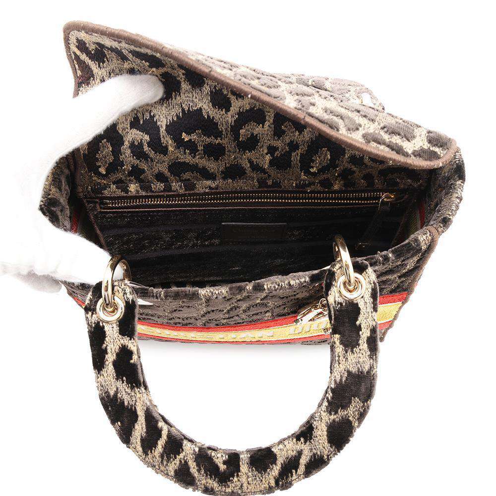 Dior Lady Dee Light Leopard Brown/Yellow/Red Velour Size Medium
