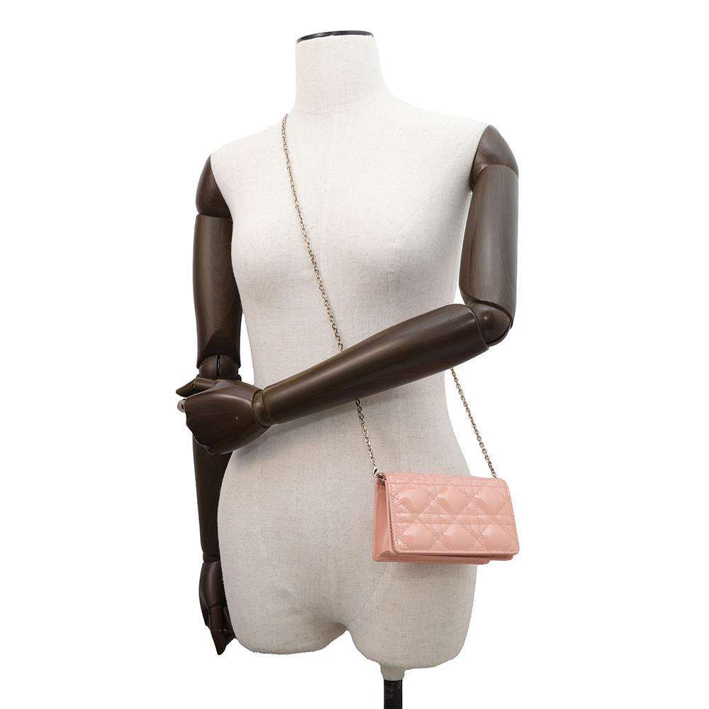 Dior Cannage ChainPouch Pink Patent Leather