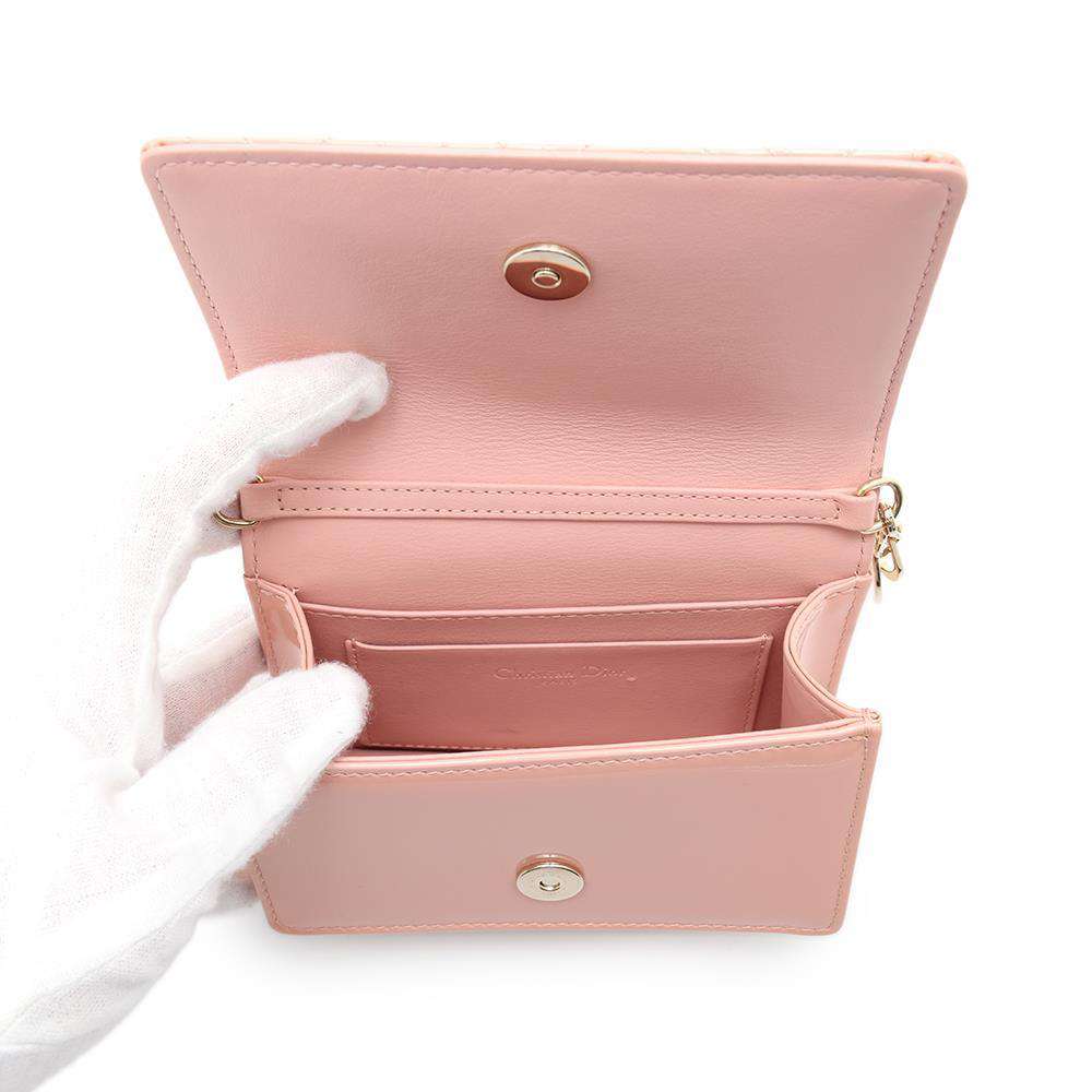 Dior Cannage ChainPouch Pink Patent Leather