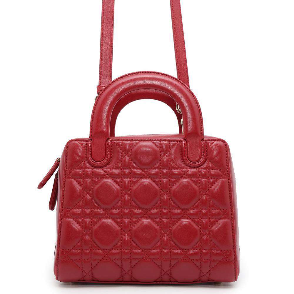Dior Lady Dior 2WAY Handbag Red Lambskin Size Small