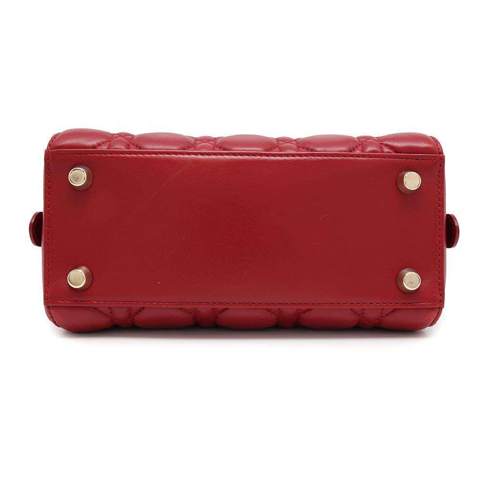 Dior Lady Dior 2WAY Handbag Red Lambskin Size Small