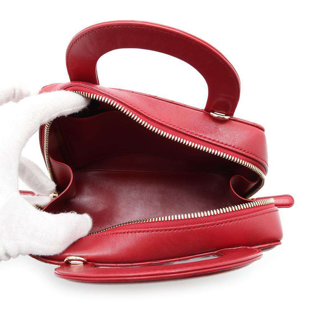 Dior Lady Dior 2WAY Handbag Red Lambskin Size Small