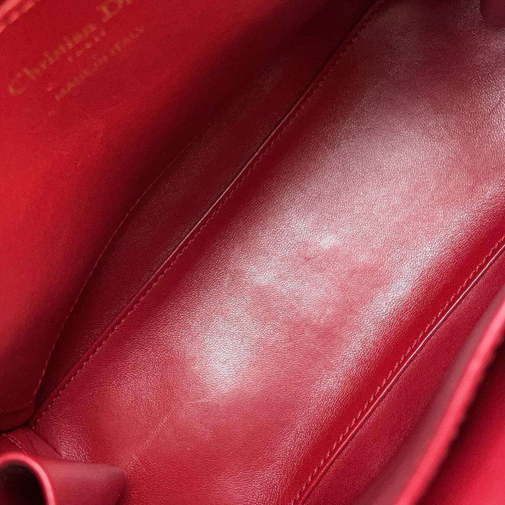Dior Lady Dior 2WAY Handbag Red Lambskin Size Small