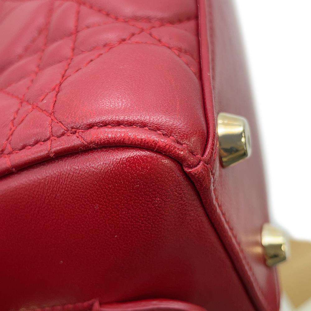 Dior Lady Dior 2WAY Handbag Red Lambskin Size Small
