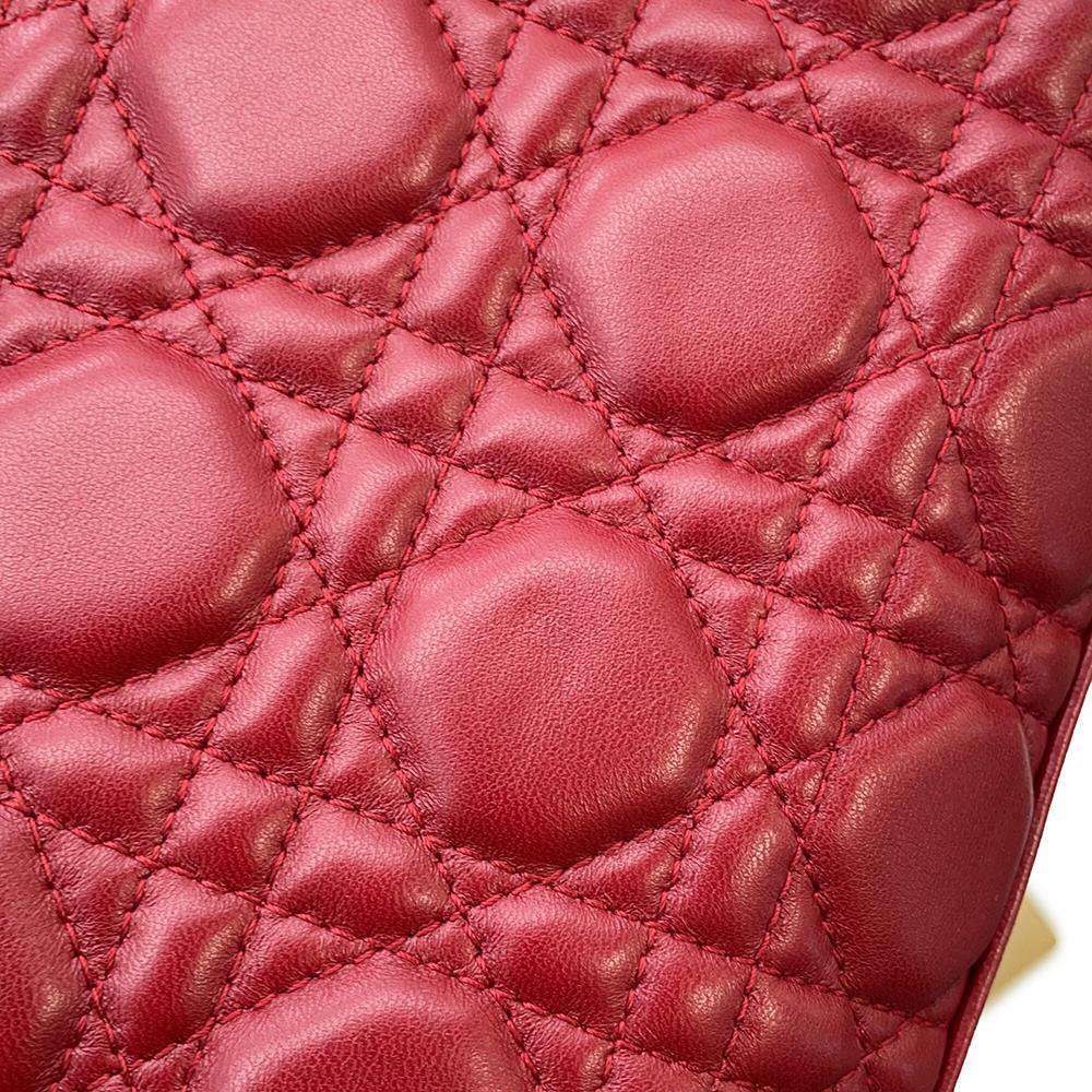 Dior Lady Dior 2WAY Handbag Red Lambskin Size Small