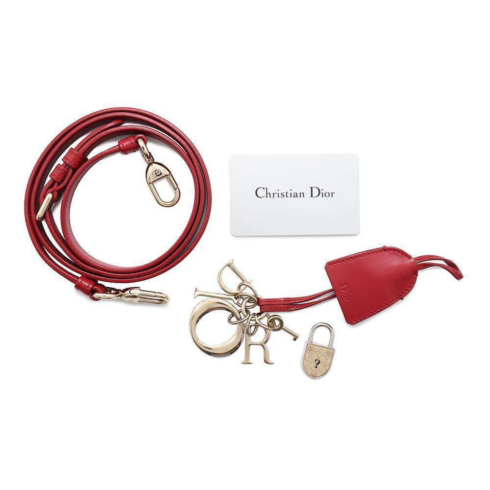 Dior Lady Dior 2WAY Handbag Red Lambskin Size Small