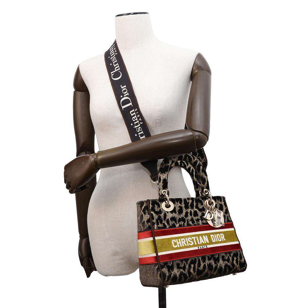 Dior Lady Dee Light Leopard Brown/Red/Yellow Velour Size Medium