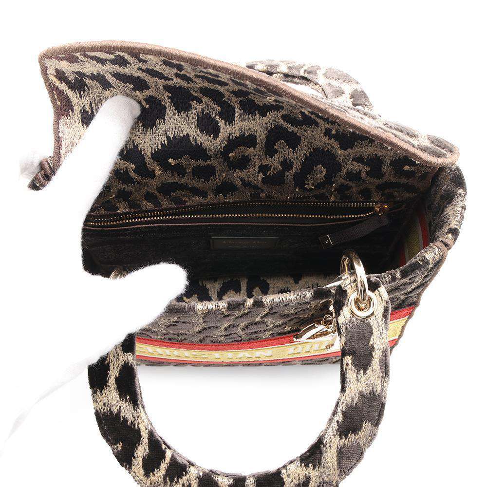 Dior Lady Dee Light Leopard Brown/Red/Yellow Velour Size Medium