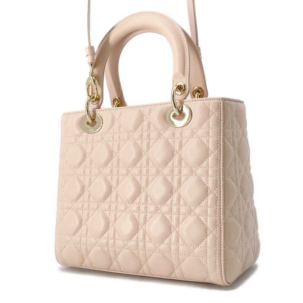 Dior Lady Dior 2WAY Handbag Pink Lambskin Size Medium