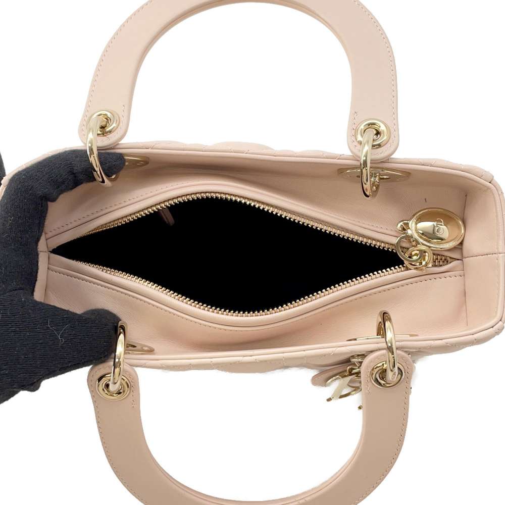 Dior Lady Dior 2WAY Handbag Pink Lambskin Size Medium