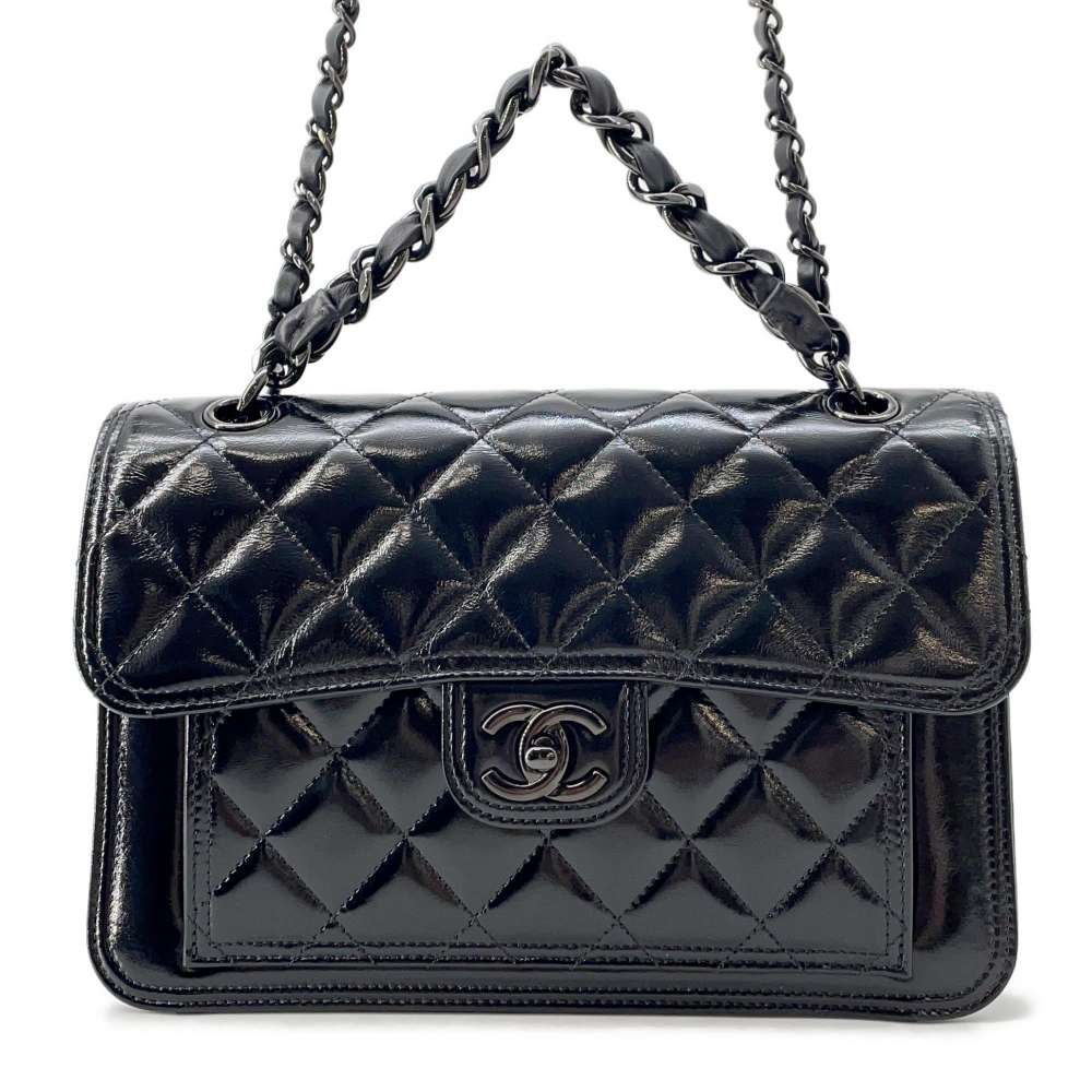 CHANEL Matelasse Flap Bag BlackAS4051 Shiny Calf Leather Size 27
