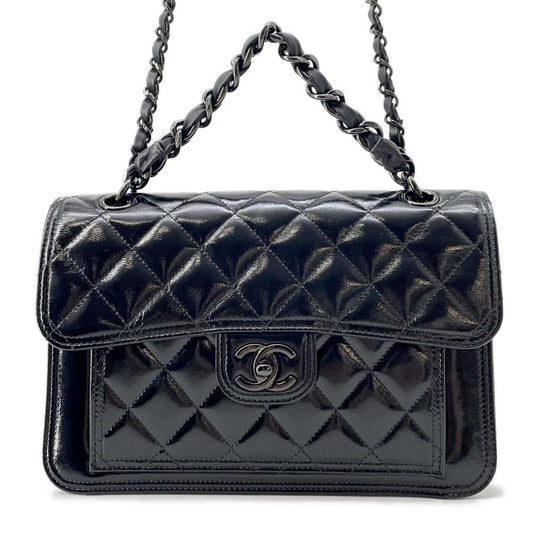 CHANEL Matelasse Flap Bag BlackAS4051 Shiny Calf Leather Size 27