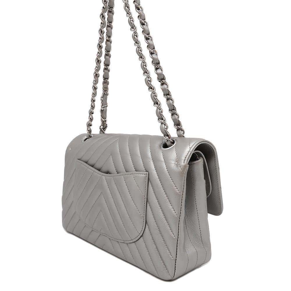 CHANEL Matelasse V Stitch ChainShoulder SilverA01112 Caviar Leather
