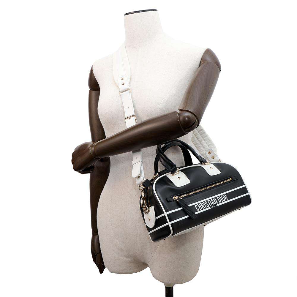 Dior Vibe Classic Bowling Bag 2wayBag Black/WhiteM620900BR Calf Leather Rubber Size Small