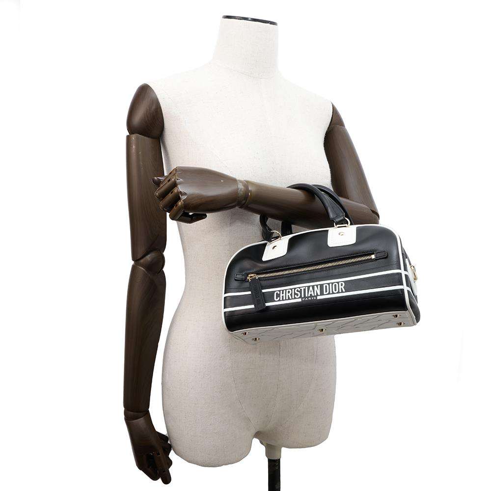 Dior Vibe Classic Bowling Bag 2wayBag Black/WhiteM620900BR Calf Leather Rubber Size Small