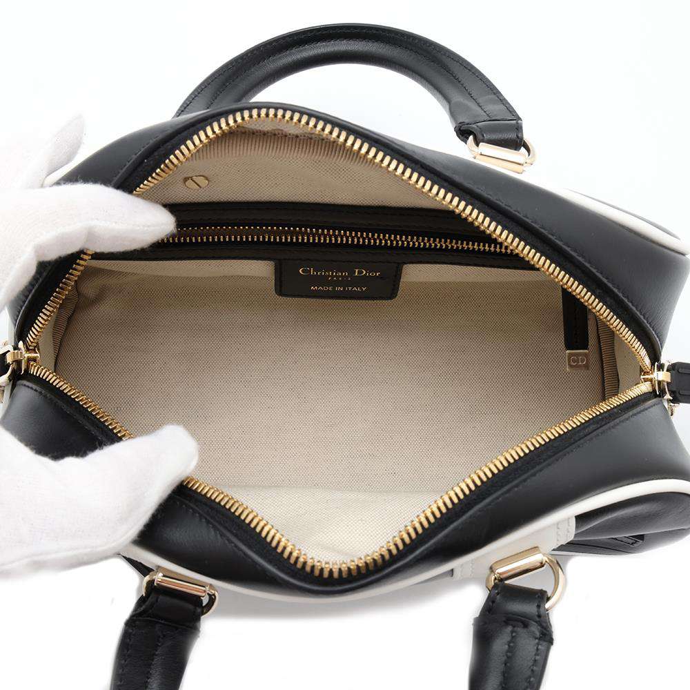 Dior Vibe Classic Bowling Bag 2wayBag Black/WhiteM620900BR Calf Leather Rubber Size Small