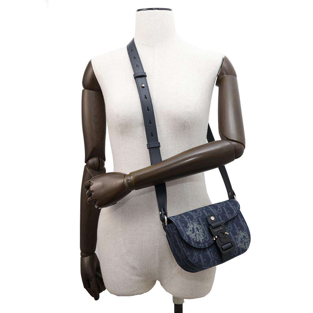 Dior Oblique Saddle Shoulder Bag Tears Collection Navy2ADCA435DDO CottonDenim Leather