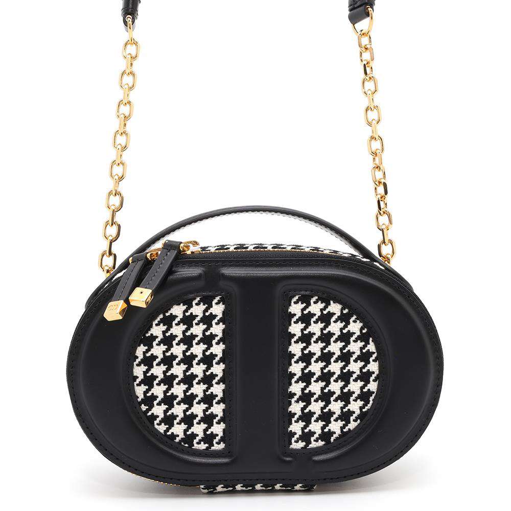 Dior Oval Camera Bag Houndstooth Black/WhiteS2201UZMF M911 Leather Cotton