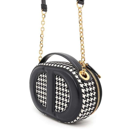 Dior Oval Camera Bag Houndstooth Black/WhiteS2201UZMF M911 Leather Cotton