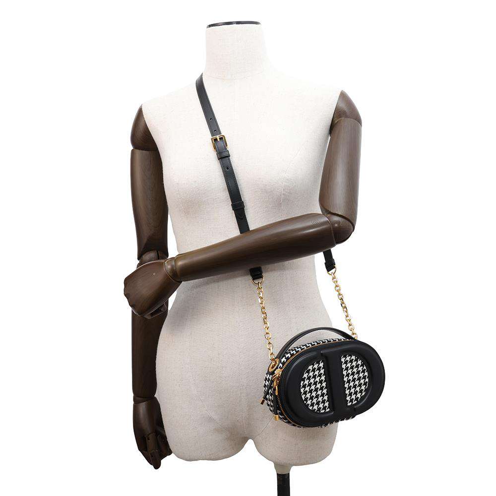 Dior Oval Camera Bag Houndstooth Black/WhiteS2201UZMF M911 Leather Cotton