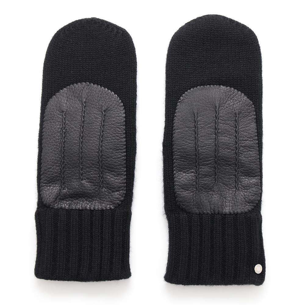 HERMES Gloves [Dinan] Size L Black Cashmere Leather