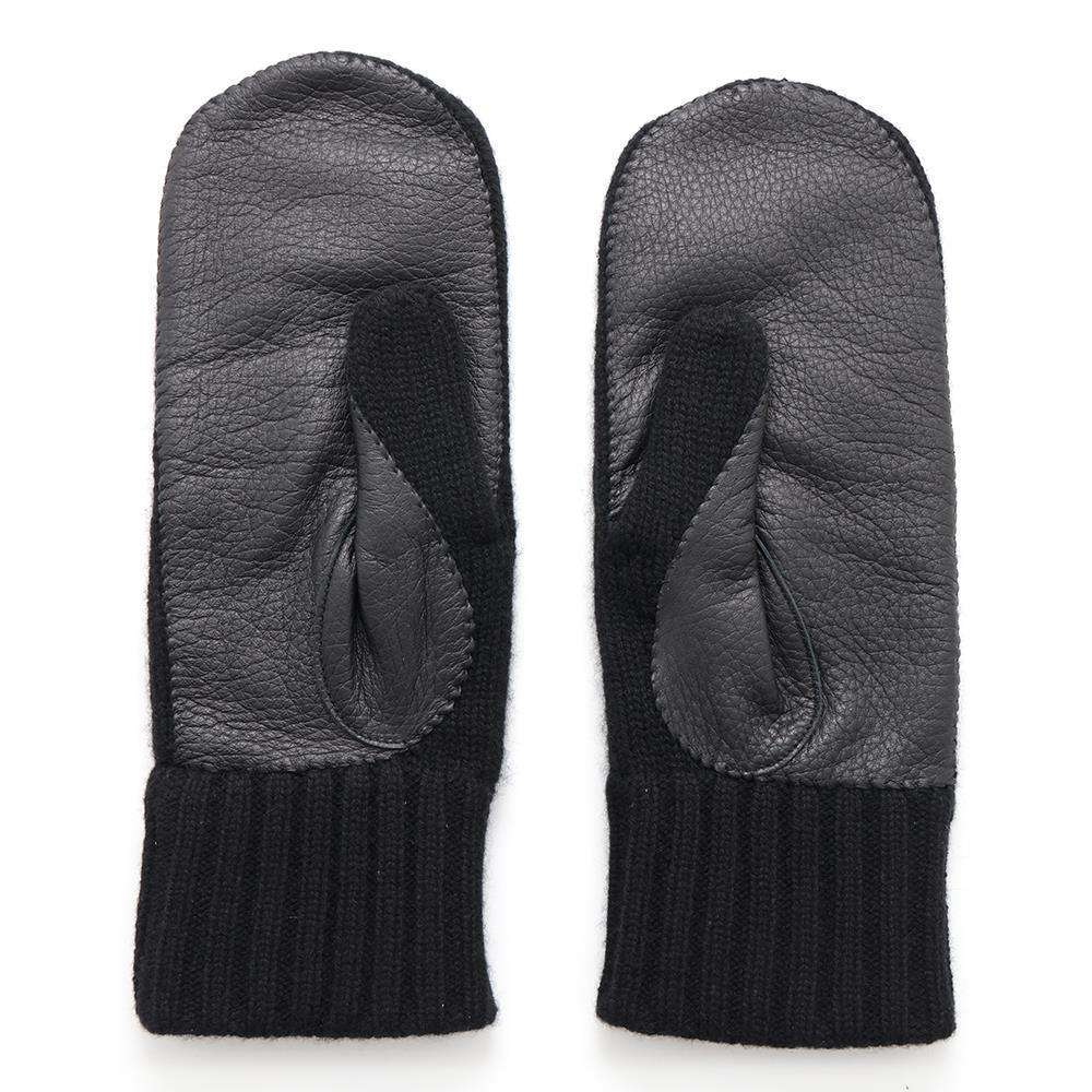 HERMES Gloves [Dinan] Size L Black Cashmere Leather