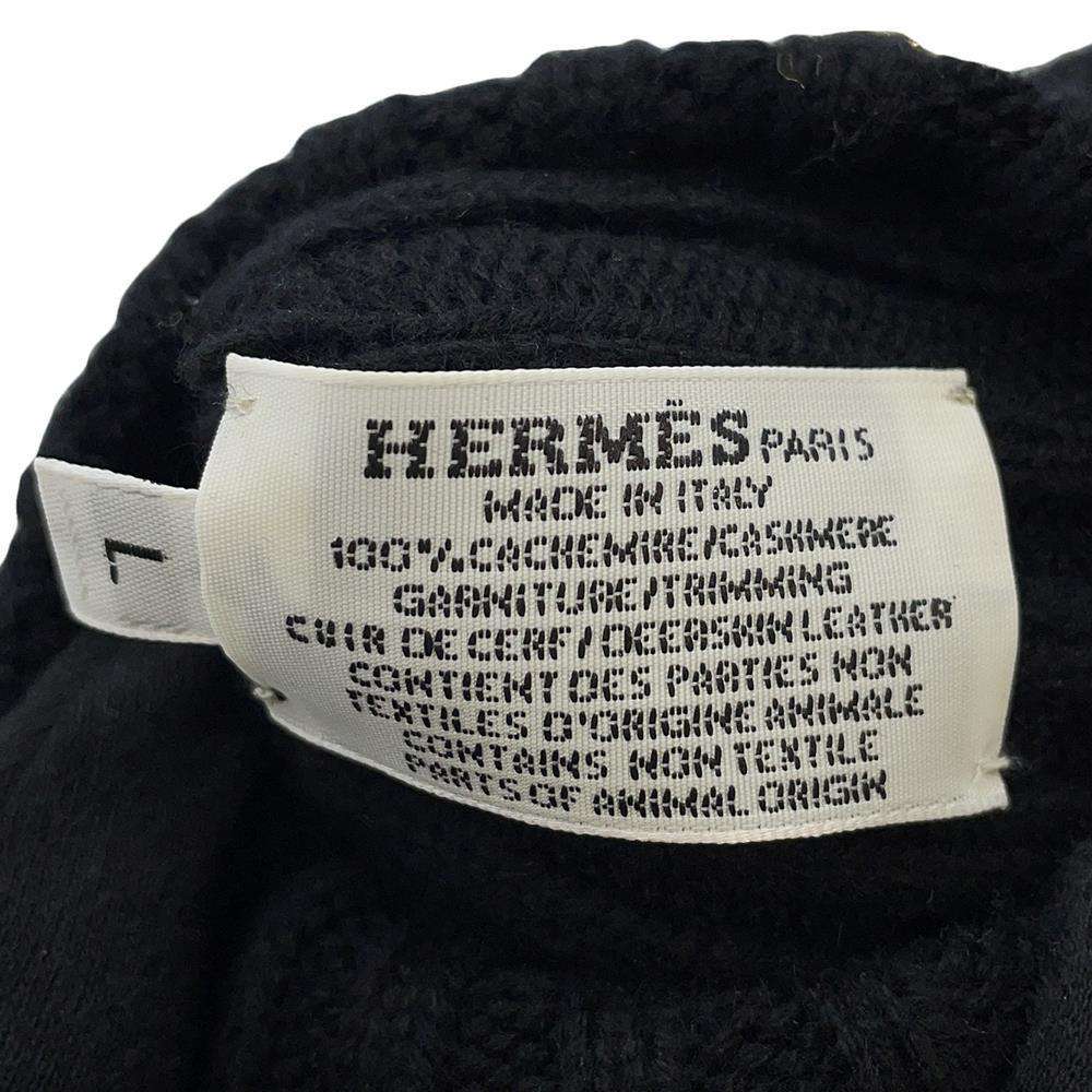 HERMES Gloves [Dinan] Size L Black Cashmere Leather