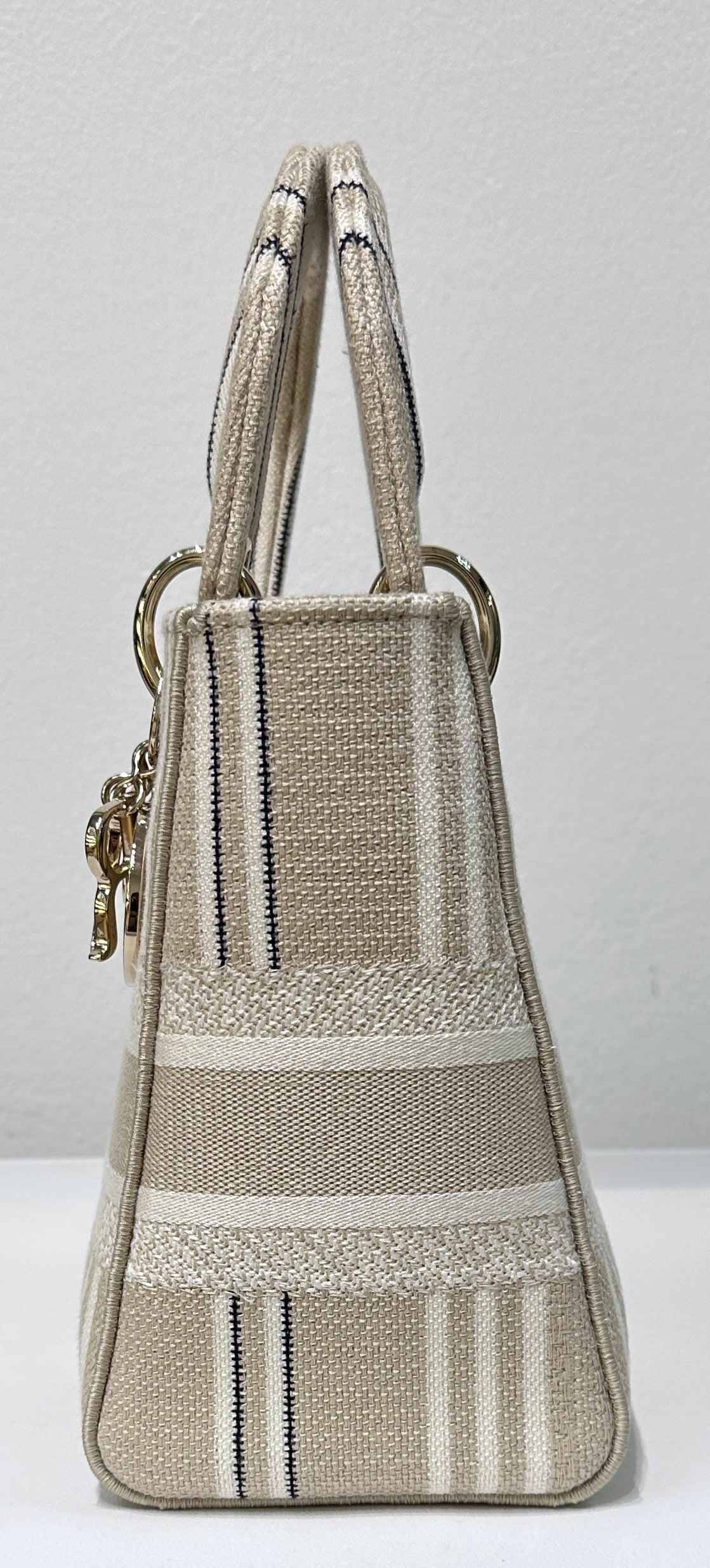 Dior Beige/White Medium Canvas Striped Lady D-Lite