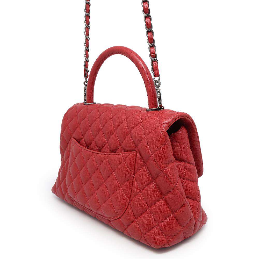 CHANEL Matelasse Coco Handle 29 RedA92991 Caviar Leather Size Large