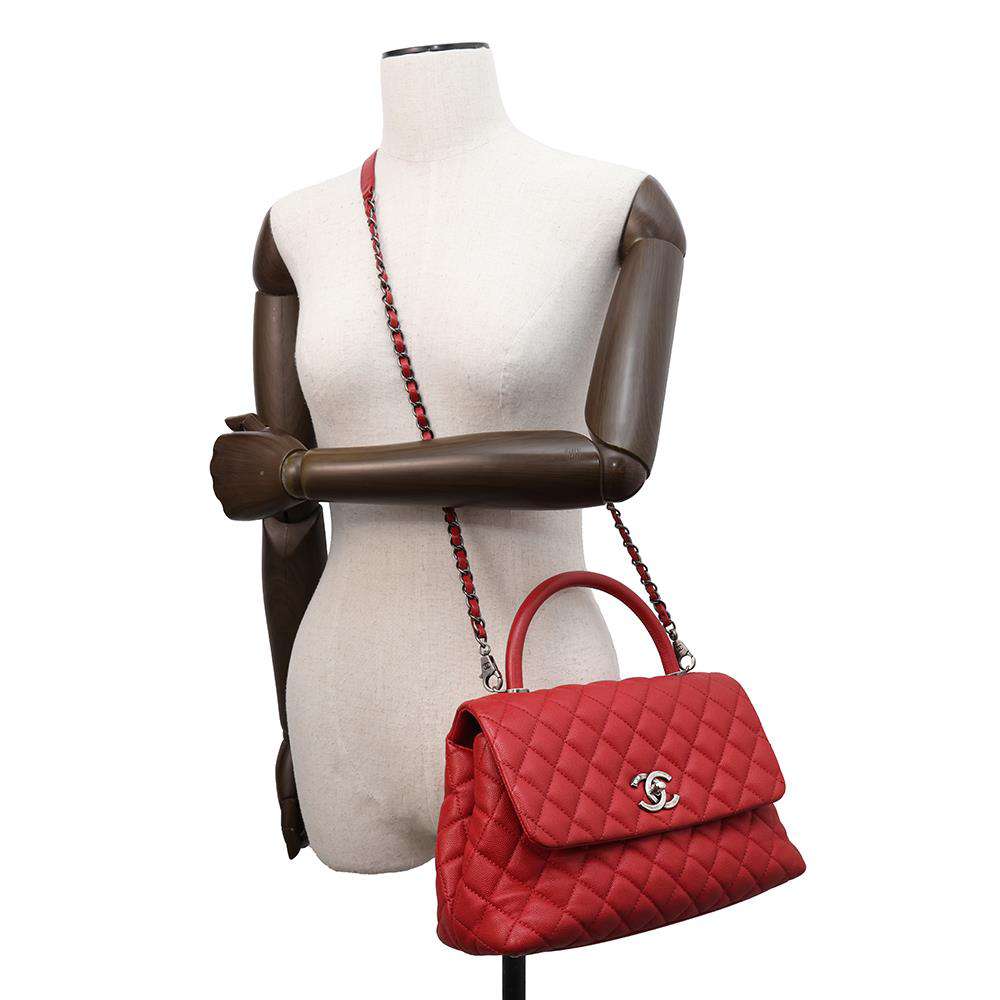 CHANEL Matelasse Coco Handle 29 RedA92991 Caviar Leather Size Large